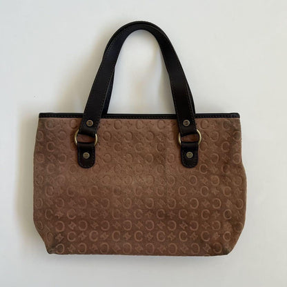 CELINE Hand Bag Tote Purse C Macadam Suede Leather Brown Authentic