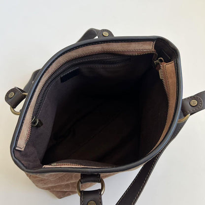 CELINE Hand Bag Tote Purse C Macadam Suede Leather Brown Authentic