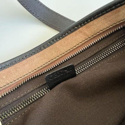 CELINE Hand Bag Tote Purse C Macadam Suede Leather Brown Authentic