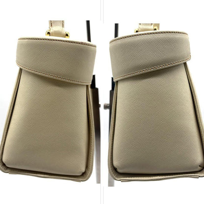 Valentino Garavani Hand Bag Tote Purse Logo Leather Beige Authentic