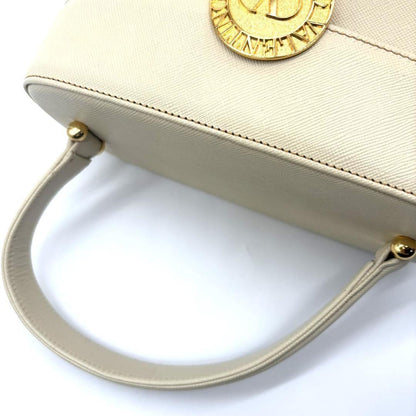 Valentino Garavani Hand Bag Tote Purse Logo Leather Beige Authentic