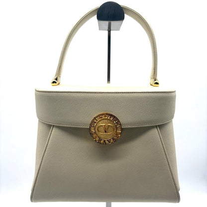 Valentino Garavani Hand Bag Tote Purse Logo Leather Beige Authentic