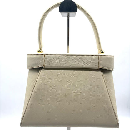 Valentino Garavani Hand Bag Tote Purse Logo Leather Beige Authentic