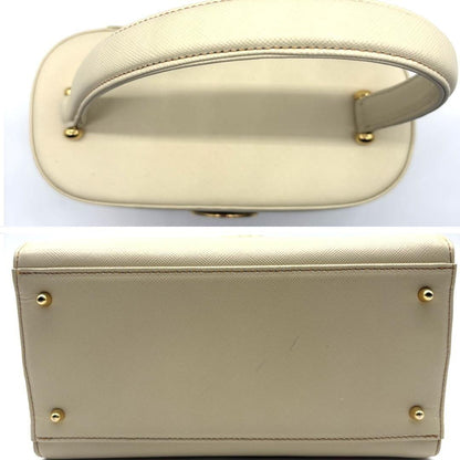 Valentino Garavani Hand Bag Tote Purse Logo Leather Beige Authentic