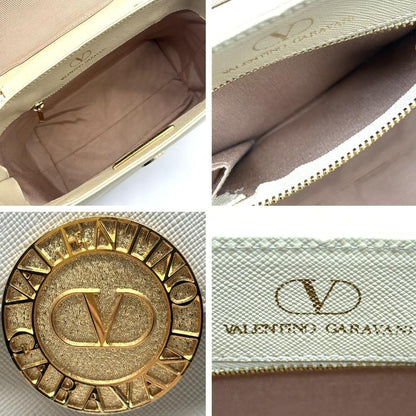 Valentino Garavani Hand Bag Tote Purse Logo Leather Beige Authentic