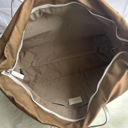 FENDI Hand Bag Tote Purse FF Logo Canvas Leather Brown Beige Authentic