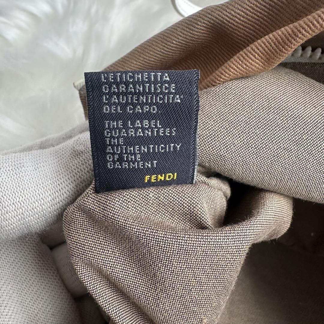 FENDI Hand Bag Tote Purse FF Logo Canvas Leather Brown Beige Authentic