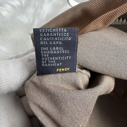 FENDI Hand Bag Tote Purse FF Logo Canvas Leather Brown Beige Authentic