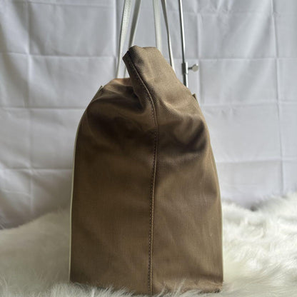 FENDI Hand Bag Tote Purse FF Logo Canvas Leather Brown Beige Authentic
