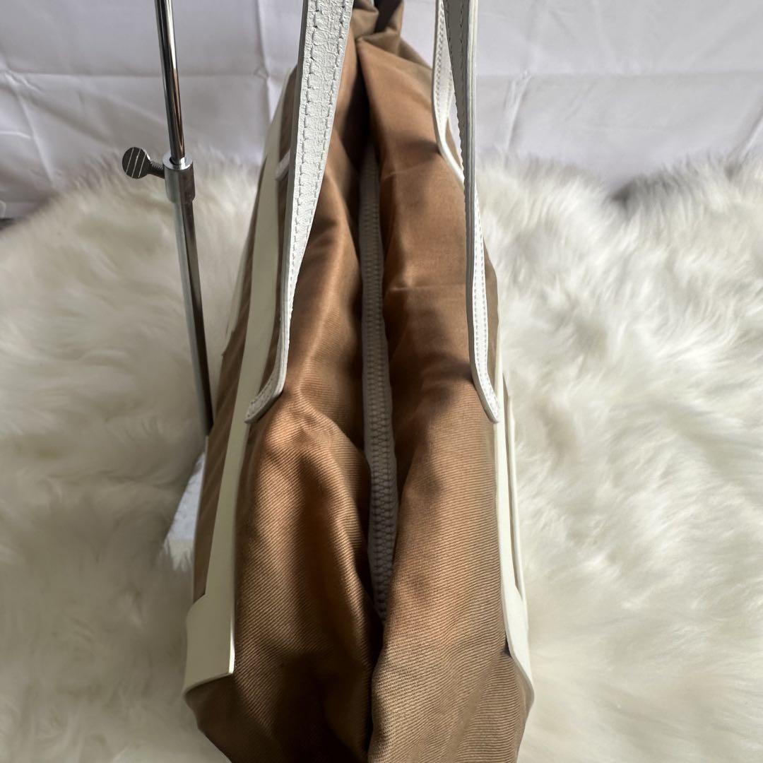 FENDI Hand Bag Tote Purse FF Logo Canvas Leather Brown Beige Authentic