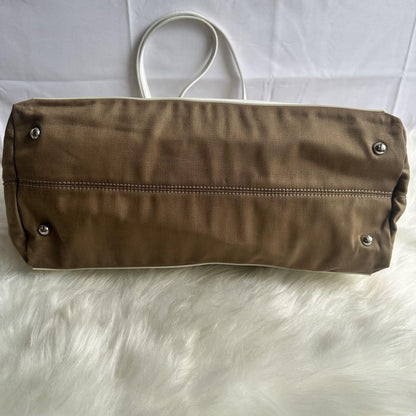 FENDI Hand Bag Tote Purse FF Logo Canvas Leather Brown Beige Authentic