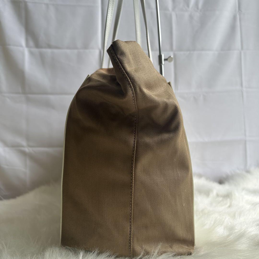 FENDI Hand Bag Tote Purse FF Logo Canvas Leather Brown Beige Authentic