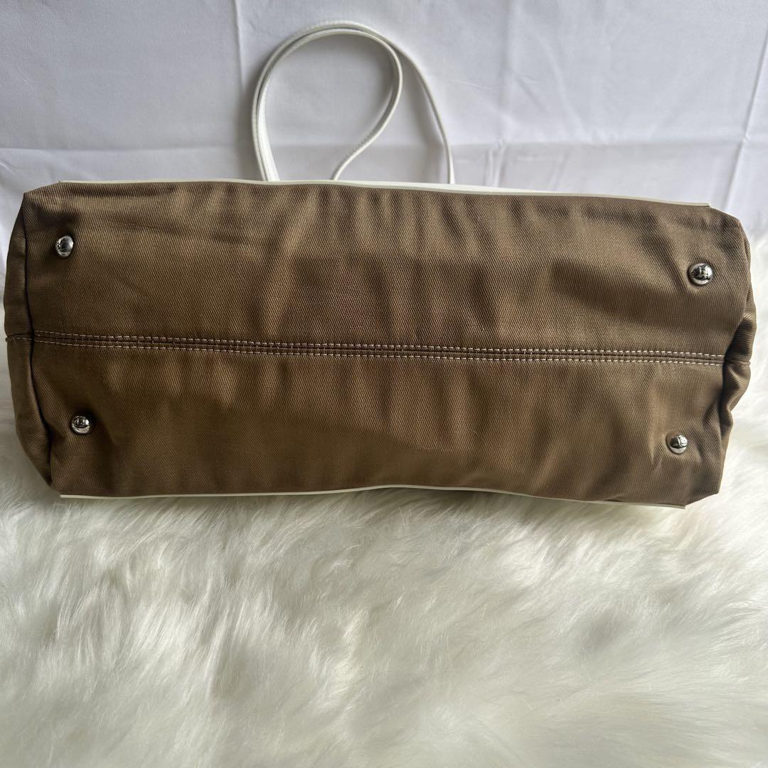 FENDI Hand Bag Tote Purse FF Logo Canvas Leather Brown Beige Authentic