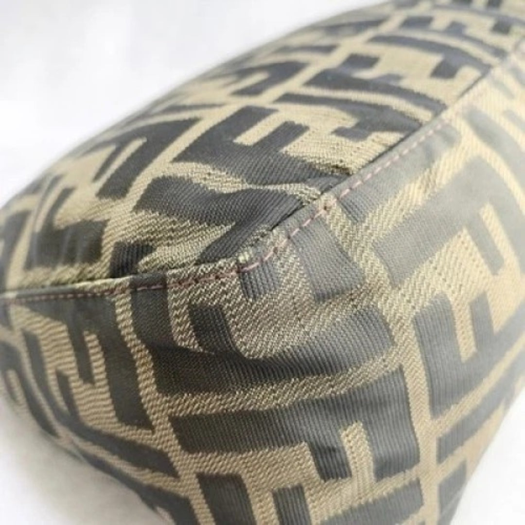 FENDI Handbag FF Zucca Pouch Vanity Canvas Beige Brown Vintage Authentic Used