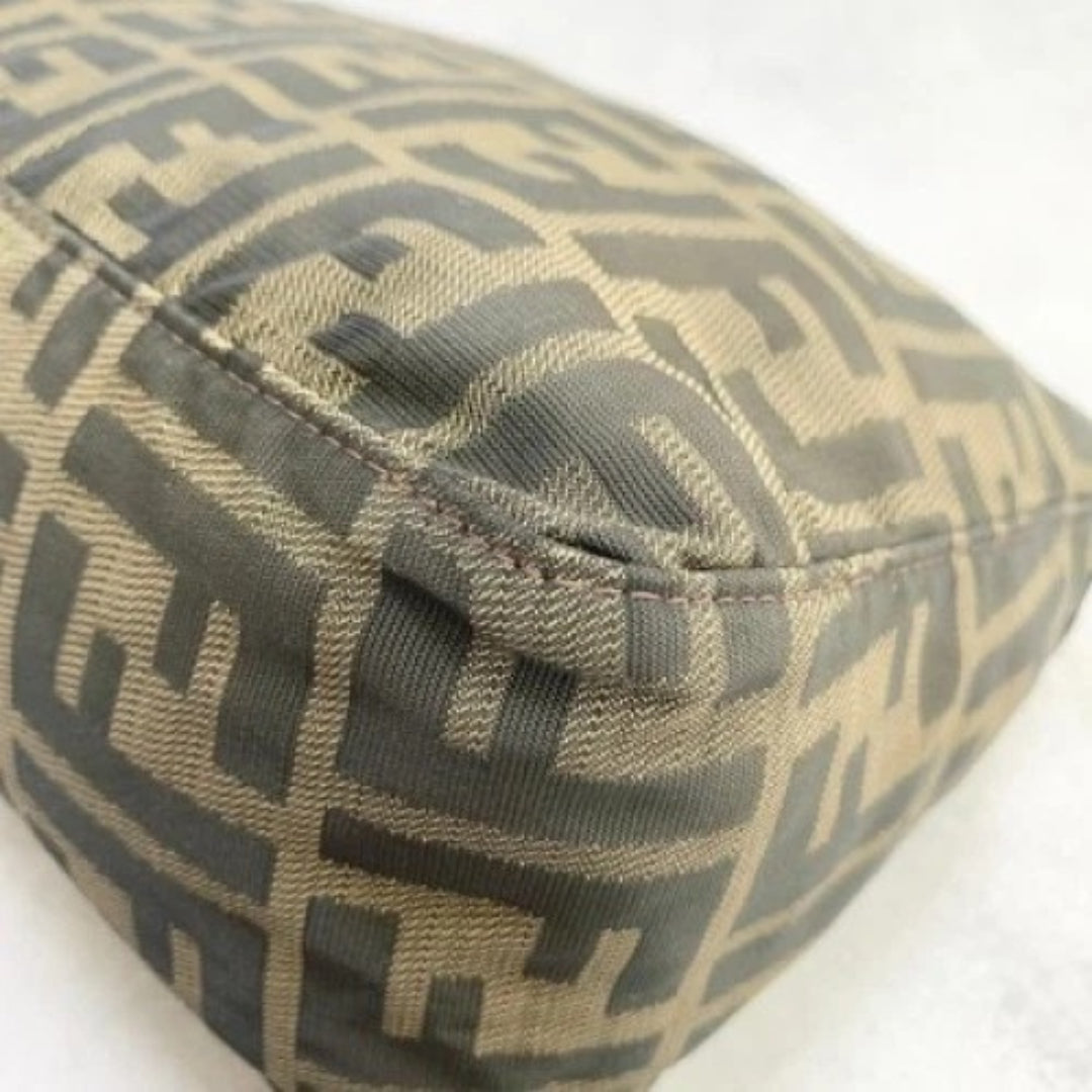 FENDI Handbag FF Zucca Pouch Vanity Canvas Beige Brown Vintage Authentic Used