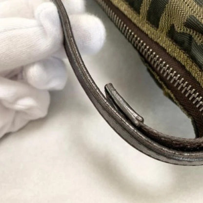 FENDI Handbag FF Zucca Pouch Vanity Canvas Beige Brown Vintage Authentic Used