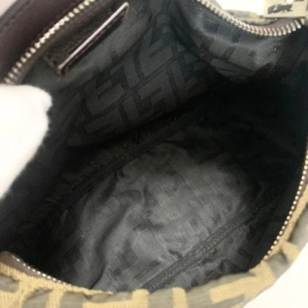 FENDI Handbag FF Zucca Pouch Vanity Canvas Beige Brown Vintage Authentic Used