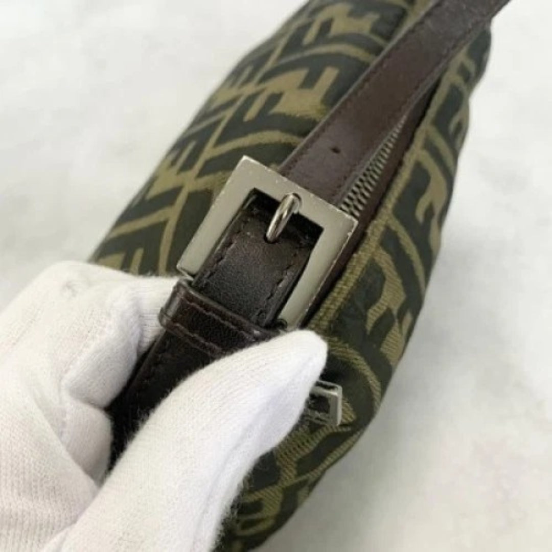 FENDI Handbag FF Zucca Pouch Vanity Canvas Beige Brown Vintage Authentic Used