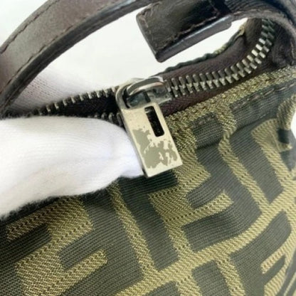 FENDI Handbag FF Zucca Pouch Vanity Canvas Beige Brown Vintage Authentic Used