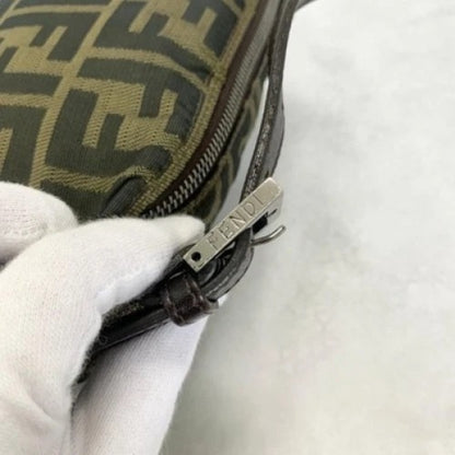 FENDI Handbag FF Zucca Pouch Vanity Canvas Beige Brown Vintage Authentic Used
