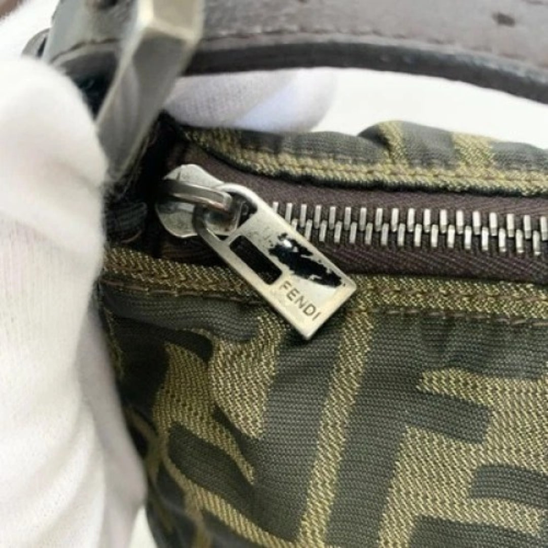 FENDI Handbag FF Zucca Pouch Vanity Canvas Beige Brown Vintage Authentic Used