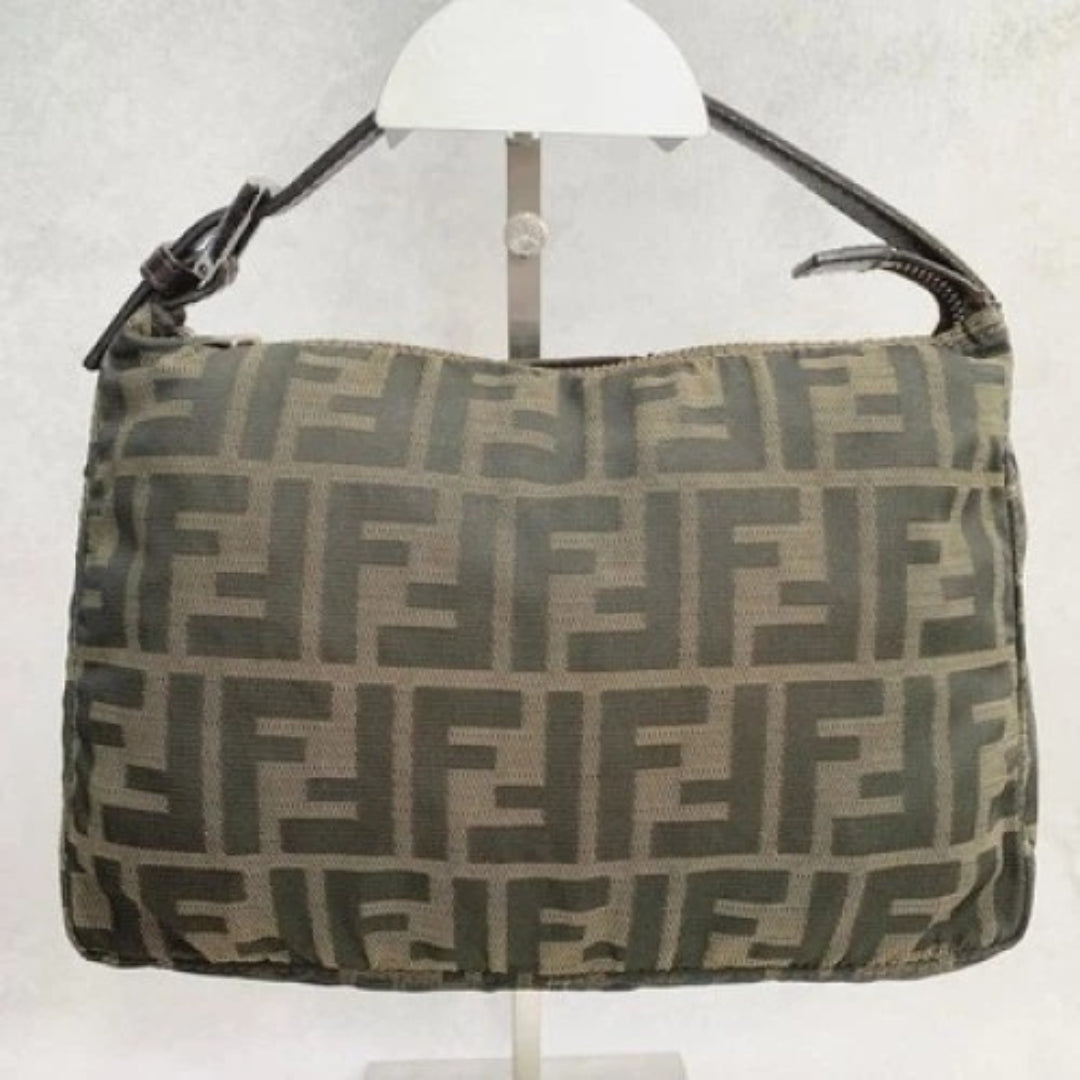 FENDI Handbag FF Zucca Pouch Vanity Canvas Beige Brown Vintage Authentic Used