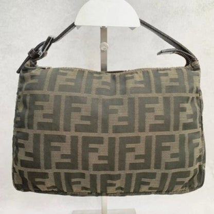 FENDI Handbag FF Zucca Pouch Vanity Canvas Beige Brown Vintage Authentic Used