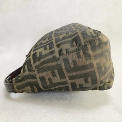 FENDI Handbag FF Zucca Pouch Vanity Canvas Beige Brown Vintage Authentic Used