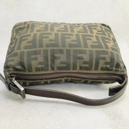FENDI Handbag FF Zucca Pouch Vanity Canvas Beige Brown Vintage Authentic Used
