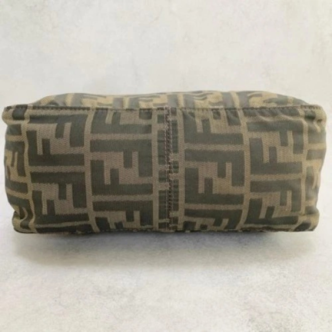 FENDI Handbag FF Zucca Pouch Vanity Canvas Beige Brown Vintage Authentic Used