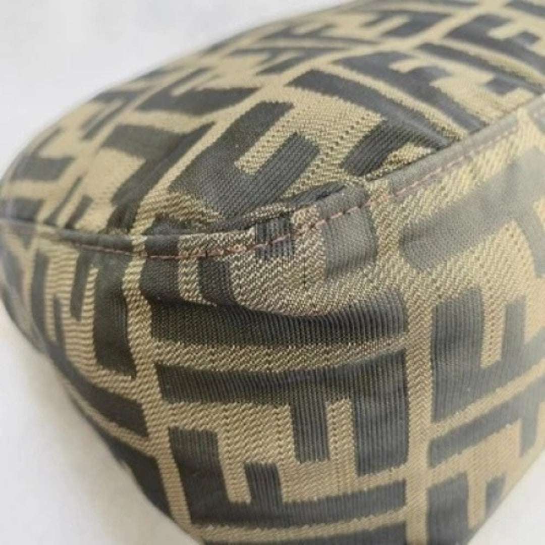 FENDI Handbag FF Zucca Pouch Vanity Canvas Beige Brown Vintage Authentic Used