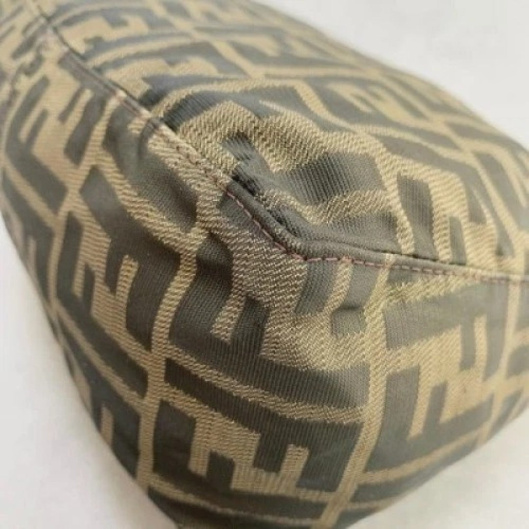 FENDI Handbag FF Zucca Pouch Vanity Canvas Beige Brown Vintage Authentic Used