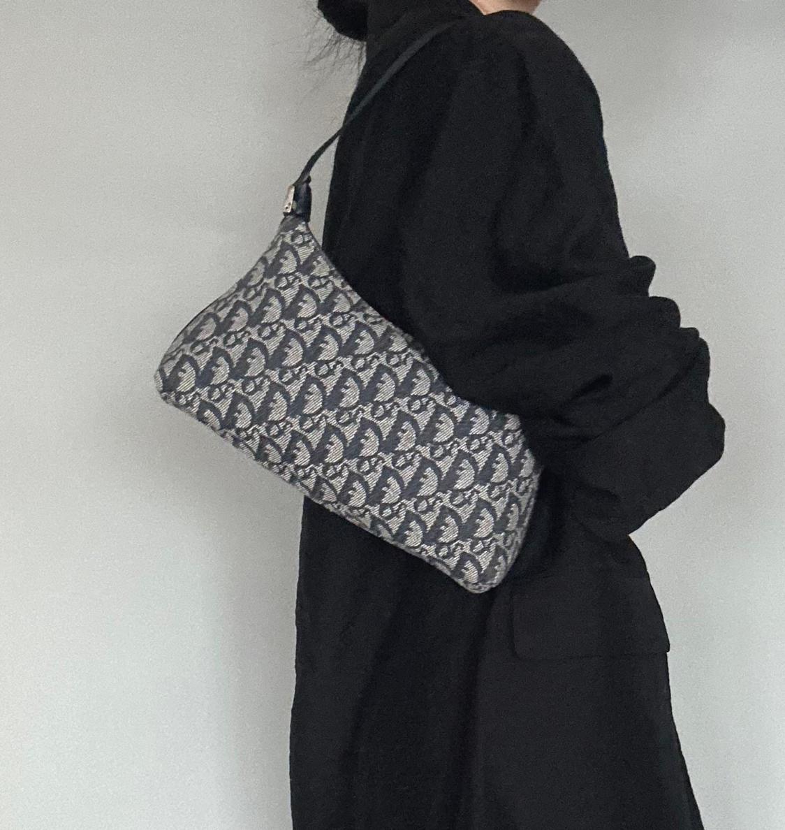 Christian Dior Pouch Trotter Accessory Pouch Purse Cosmetic Canvas Gray Auth