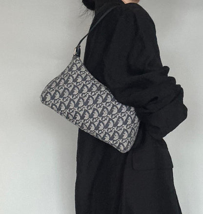 Christian Dior Pouch Trotter Accessory Pouch Purse Cosmetic Canvas Gray Auth