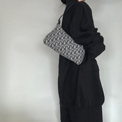 Christian Dior Pouch Trotter Accessory Pouch Purse Cosmetic Canvas Gray Auth