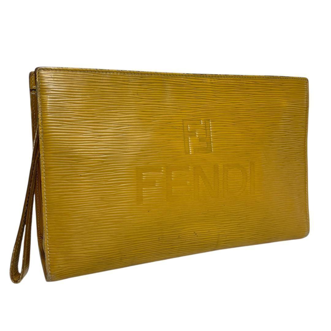 FENDI Clutch Bag Second Bag FF Yellow Authentic