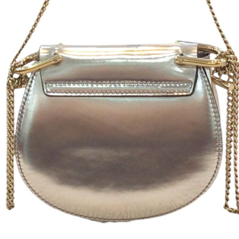 Chloe Shoulder Bag Purse Drew Chain Leather Metallic Silver Authentic