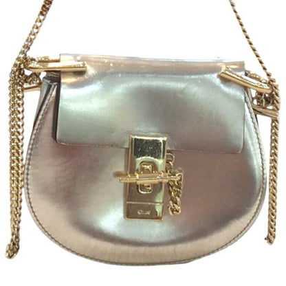 Chloe Shoulder Bag Purse Drew Chain Leather Metallic Silver Authentic