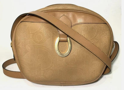 Christian Dior Shoulder Bag Purse Trotter PVC Brown Gold Authentic