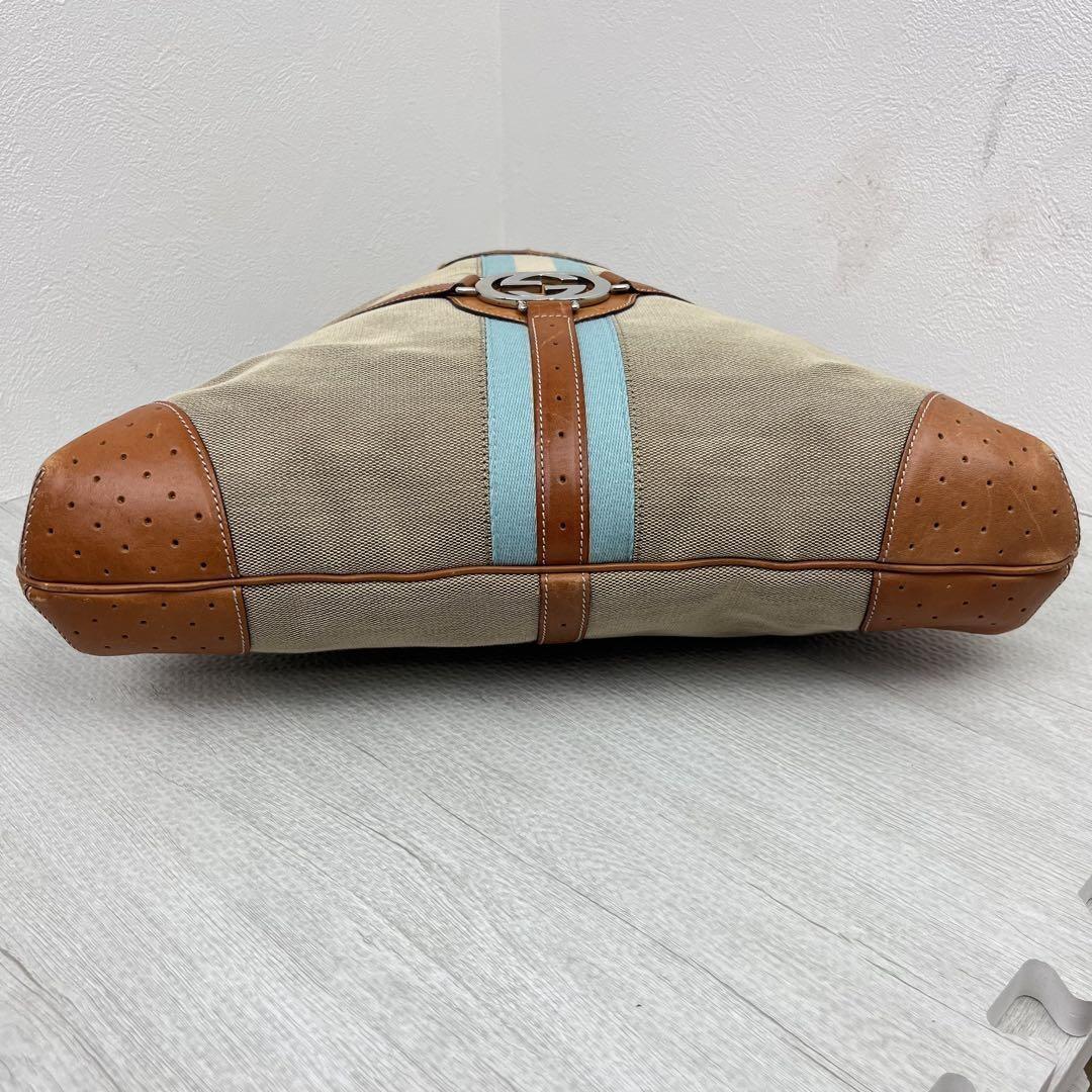 GUCCI Hand Shoulder Bag Tote Purse Sherry Line Interlocking Canvas Leather Brown
