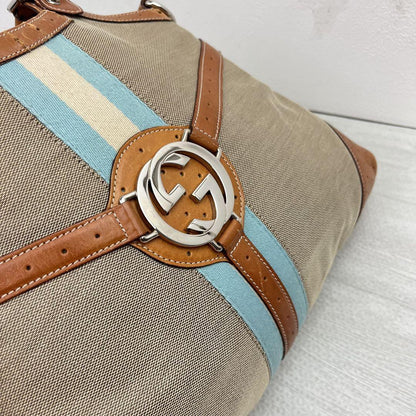 GUCCI Hand Shoulder Bag Tote Purse Sherry Line Interlocking Canvas Leather Brown