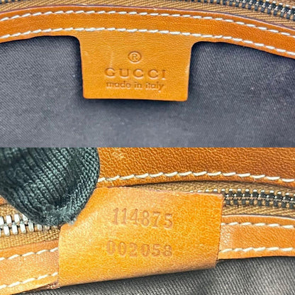 GUCCI Hand Shoulder Bag Tote Purse Sherry Line Interlocking Canvas Leather Brown