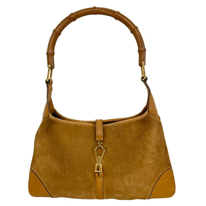 GUCCI Hand Shoulder Bag Tote Purse Bamboo Suede Beige Authentic