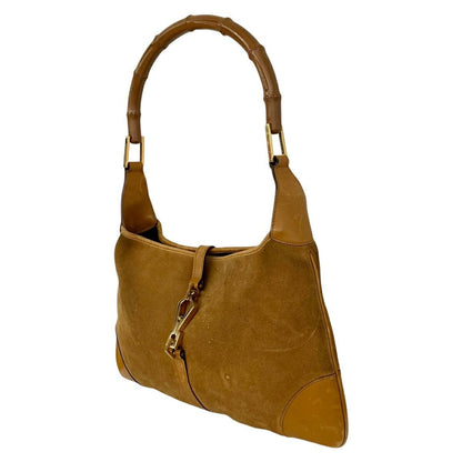 GUCCI Hand Shoulder Bag Tote Purse Bamboo Suede Beige Authentic