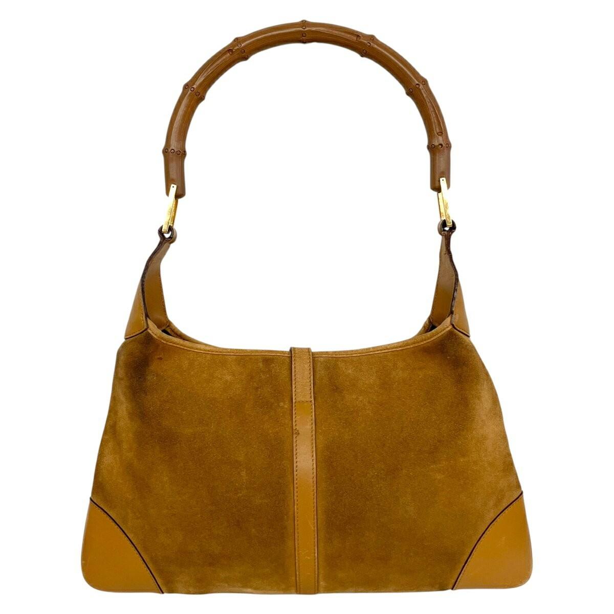 GUCCI Hand Shoulder Bag Tote Purse Bamboo Suede Beige Authentic