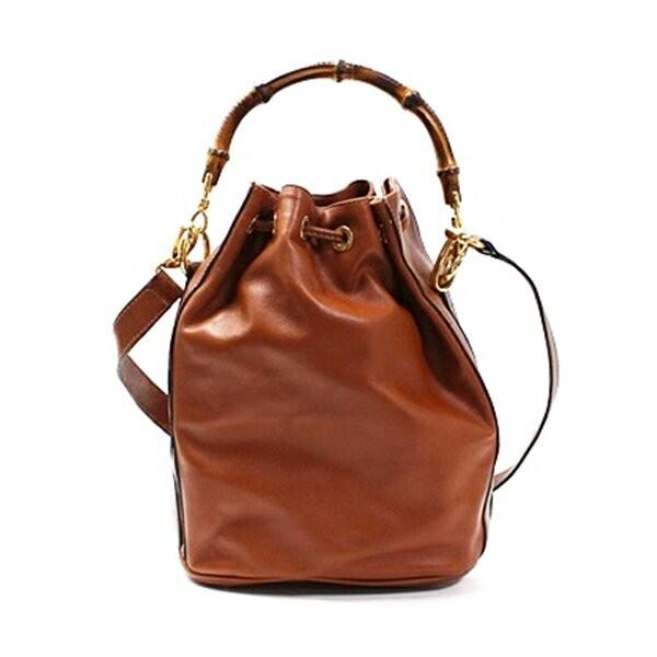 GUCCI Shoulder Bag Purse 2way Bamboo Leather Brown Authentic