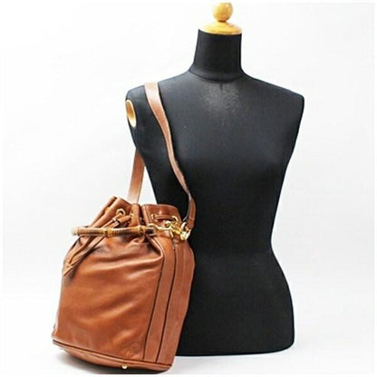 GUCCI Shoulder Bag Purse 2way Bamboo Leather Brown Authentic