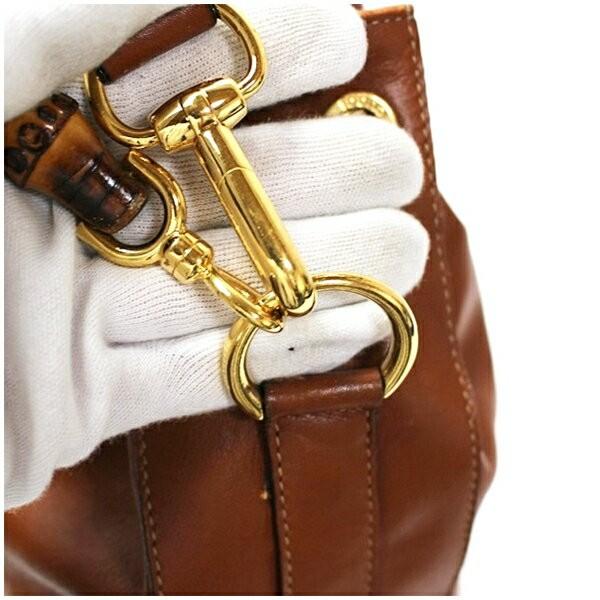 GUCCI Shoulder Bag Purse 2way Bamboo Leather Brown Authentic