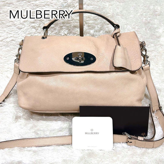 MULBERRY Shoulder Bag Purse 2way Bayswater Leather Beige Authentic