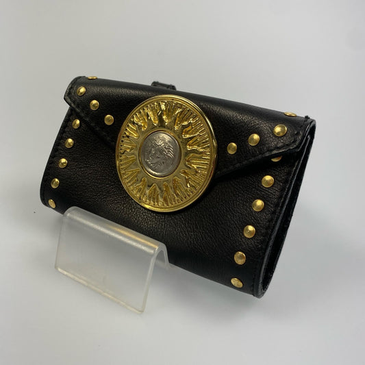 VERSACE Accessory Pouch Hand Pouch Sunburst Leather Authentic